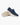 men’s navy suede loafers with cream rubber sole, shown in side and sole view on white background — lightweight slip-on shoes for smart casual wear.