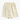 Beige knee-length drawstring shorts with side pockets on a clean background