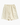 Beige knee-length drawstring shorts with side pockets on a clean background