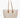 Beige tote bag with brown handles on a white background