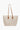Beige tote bag with brown handles on a white background