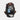 Black backpack with brown accents containing electronic devices on a white background