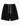 Black knee-length drawstring shorts with side pockets on a clean background