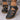 Black sandals with brown soles for women, front view