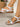Floral patterned sandals with wooden-look sole