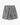 Front view of gray men's distressed drawstring shorts with raw hem and slant pockets
