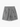 Front view of gray men's distressed drawstring shorts with raw hem and slant pockets