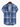 Front view of men’s short sleeve Hawaiian cotton shirt in blue and white pattern, styled open over a white tee