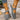 Gray open shoes with white soles for women