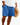 Man wearing blue drawstring shorts with pockets, holding a straw hat on the beach in casual summer outfit