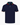 Navy short-sleeve polo shirt with red and green contrast collar and sleeve cuffs, button placket front on white background