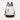 White and brown backpack with gold zippers on a white background