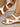 White open sandals with brown soles for women