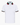 White short-sleeve polo shirt with red and green contrast collar and sleeve cuffs, button placket front view