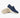 men’s navy suede loafers with cream rubber sole, shown in side and sole view on white background — lightweight slip-on shoes for smart casual wear.